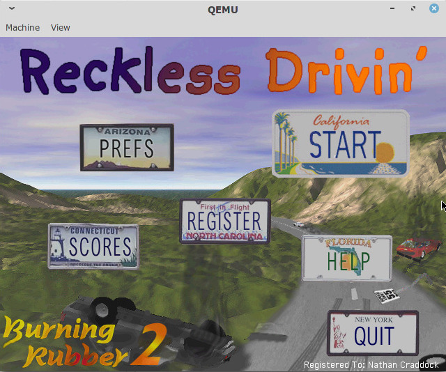 Menu showing registered to Nathan Craddock in the lower right